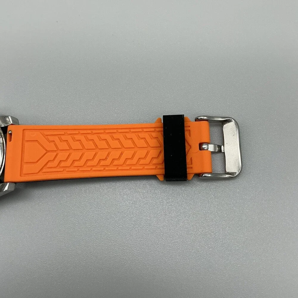Casio MTP-4500 Mens Watch 41mm Black Dial Chronograph Black Orange Silicone